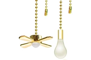 AOPROFREE Ceiling Fan Pull Chain, 13.6 Inches Fan Pulls Set with Connector, 2 PCS Beaded Ball Fan Pull Chain- Brass