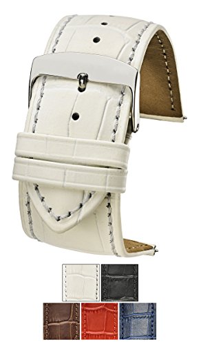 Genuine Alligator Grain Stitched Leather Watch Band (fits Wrist Sizes 6-7 1/2 inch) - White - 26mm