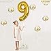 Number 9 and Gold Confetti Balloons - Large, 40 Inch Foiil Gold Balloons | 5 Gold Confetti Balloons, 12 Inch | 9th Birthday Party Decorations | Party Supplies for Anniversary Décor