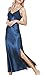 Asherbaby Women's Sexy Satin Long Nightgown Lace Slip Lingerie Chemise Robes (US 12, Navy)