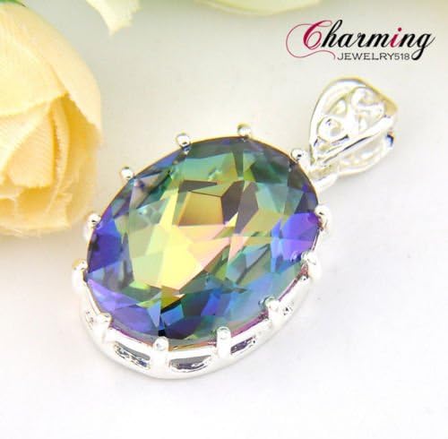 50% OFF Fire Rainbow Mystical Topaz Gems Silver Necklace Pendant For Women Gift