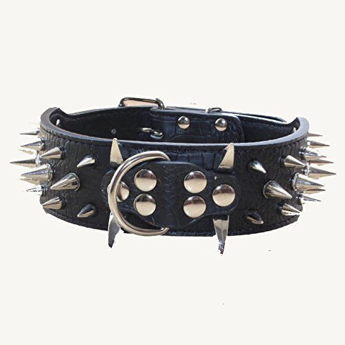 haoyueer Sharp Spiked Studded Dog Collar 2 Inch Width Stylish Leather Dog Collars for Medium & Large Dogs Pitbull,Labrador,Boxer Rottweiler German Shepherd … (XL, Black)
