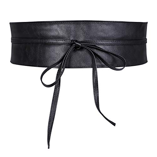 Womens Obi Belt SANSTHS Faux Leather Wrap Sash Belt for Dresses Halloween Costume, Black Plus Size - Thumbnail 7