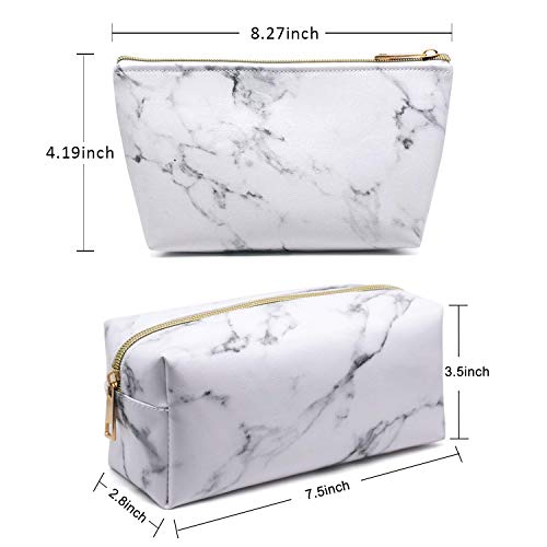 Marble Makeup Bag,2 Pack Marble Cosmetic Bag Small Makeup Pouch for Purse Waterproof Marble Pattern Cosmetic Pouch (White)