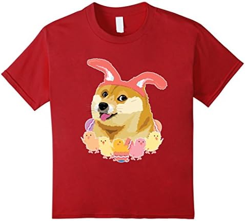 Kids Happy Easter Doge - Shiba Inu with Baby Chickies Tshirt 10 Cranberry