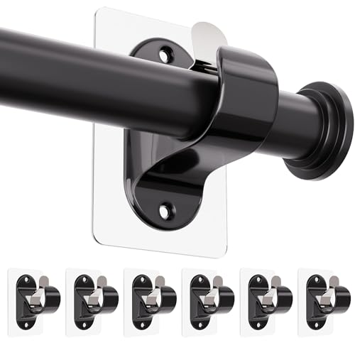 WEKIWGOT Curtain Rod Bracket, No Drilling, Strong Self Adhesive Fixing for Bathroom, Kitchen, Living Room, Dresser Bedroom (Black 6 Pieces)
