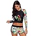 Hotkey Womens Long Sleeve Sun Protection Rash Guard Wetsuit Print Quick-Drying Swimsuits Sport Two Piece Surfing Swimwear Greenthumb 2