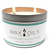 Wax and Oils Soy Wax Aromatherapy Scented Candles (Peppermint Eucalyptus) 16 ounces. Single