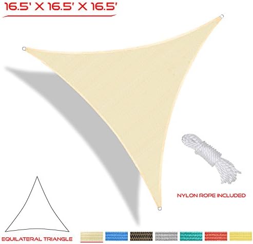 The Patio Shop 16'5'' x 16'5'' x 16'5'' Triangle Sun Shade Sail UV Block Perfect for Outdoor -3 years quality warranty(Begie)