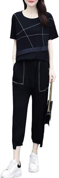 Amazon セットアップ ロングパンツ 九分丈 レディース 夏 ジャージ 上下セット 半袖 カジュアルウエア ルームウェア スポーツウェア 着痩せ ゆったり おしゃれ ジャージ上下セット 通販