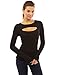PattyBoutik Women's Color Block Crewneck Keyhole Shirt (Black S)