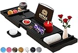 Luxury Bamboo Bathtub Caddy Tray with Book and Wine