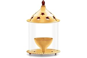 Aditri Creation Brass Star Apple Shape akhand Oil Diya/Lamp Hindu Puja Religious Brass Oil Lamp Pooja Essential for Indian Traditional Pooja Items Decoration (Size:-L;3 Inch,H;5 Inch)
