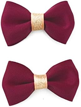 Blossom Design Mini Burgundy Gold Hair Clips No Slip Hair Clips for Infants Babies Toddlers Girls Kids Teens 2.5 Inch Set of 2