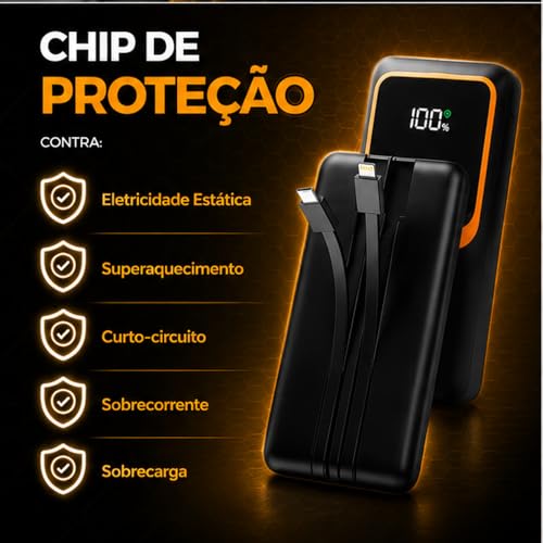 Power Bank, Carregador Portátil, 20000mAh, 22,5W, Carregamento Rápido, PD.