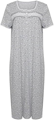 Ladies Short Sleeved Cotton Rich Jersey Nightdress. Grey Blue White Floral. Sizes 8-10 12-14 16-18 20-22 24-26
