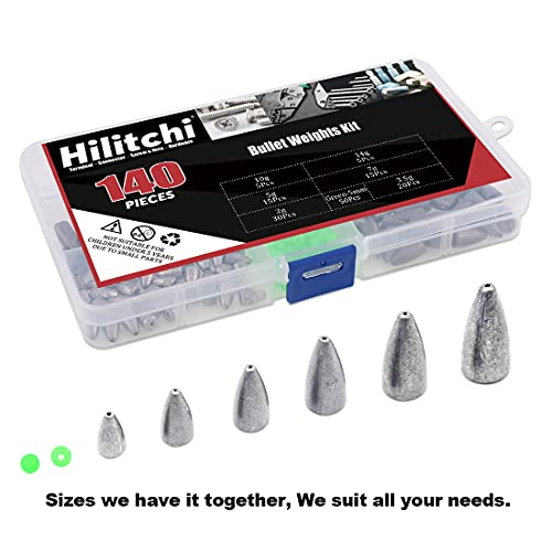 Hilitchi Assorted 6 Sizes Bullet Weights Sinker Fishing Weights Sinkers