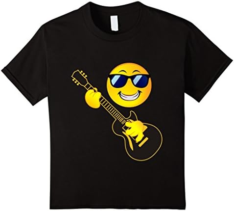 Kids Rock Music Emoji T-Shirt Smiley Face Guitar Sunglasses Love 12 Black