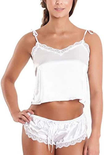 BesameBabydoll Women Sexy Lingerie Shiny Satin Lace Sleepwear Set