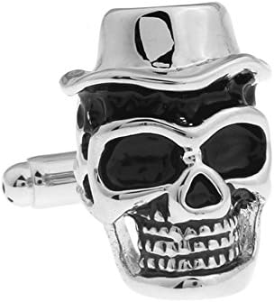 Mens Cufflinks Silver Tone Big Mouth Skull with Top Hat Cuff Links B31214