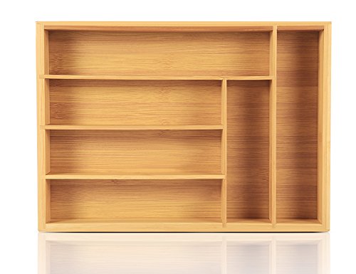 Cutlery Tray Kitchen Utensil Drawer - Bamboo 6 Slot Silverware Drawer Dividers - Storage Wooden Organizer Flatware Holder - Thumbnail 3