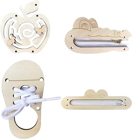 4 Pieces Wooden Busy Board for Toddlers, Handmade Montessori Toys, DIY Practical Skills Educational Toy, Activity Board Preschool Children for DIY Craft Decoration, Gift for Boys and Girls