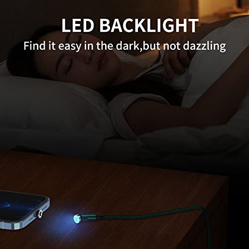 clenye Magnetic Charging Cable, 540° Rotation Magnetic Phone Charger with LED Light 3Pack (10FT/10FT/10FT) 3 in 1 Compatible with Micro USB, Type C and iProduct Device | Blackish Green Nylon-Braided