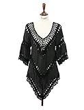 Leadingstar Women Summer Hollow out Crochet Smock Beach Cover-Ups Knitted Tops, Black One Size
