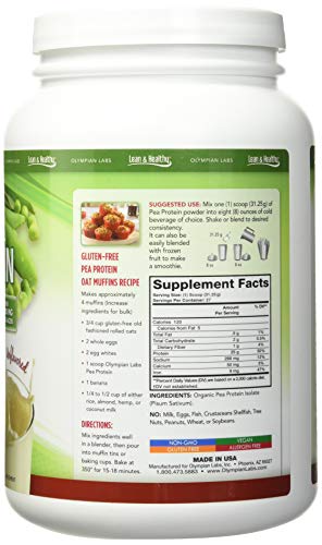 Olympian Labs Plant Based Pea Protein Powder, Unflavored - 25g of Protein, Vegan, Low Net Carbs, Gluten Free, Lactose Free, No Sugar Added, Soy Free, Kosher, Non-GMO, 2 Pound Pea Protein Powder