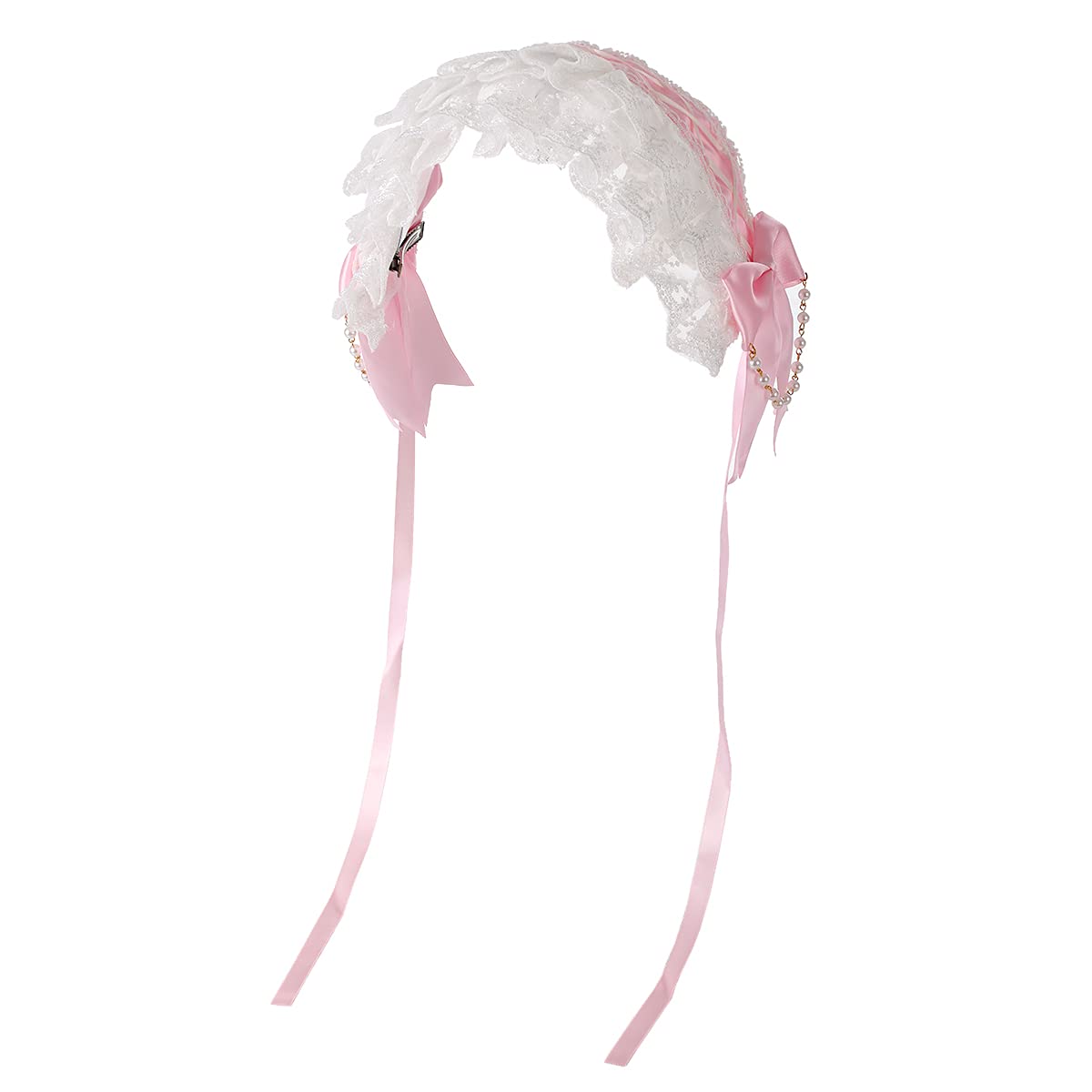 Girls Maid Cosplay Headband Lace Flower Headwear (Pink)