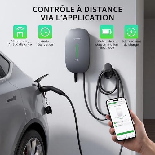 GONEO Electric Vehicle Charging Station 11kW with APP, 7M Cable Type 2 (16A, 400V,) RFID, IK10, IP65, EV Wallbox 11kW with RCD Type A 30mA AC + 6mA DC, for BEV/PHEV