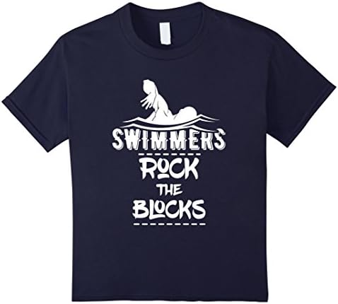unisex-child Swimmers Rock The Blocks Fun Swimming T Shirt 10 Navy