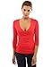 PattyBoutik V Neck Ruched 3/4 Sleeve Double Layers Blouse (Red S)