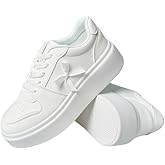 Chouiss White Bow Thick Soled Lace Up Sneakers, Women's Casual and Fashionable Sports Shoes, Versatile and Non Collision Style