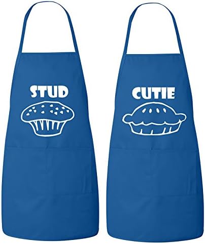FasciinoSet of Stud Muffin and Cutie Pie His and Hers Couples Apron Valentines Wedding Bridal Gift 2pcs (White Print)