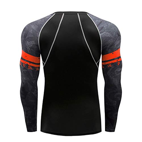 Men Compression Shirt Base Layer Long Sleeve Undershirt for Men Sport Fitness Cool Dry (XXXL, Orange)