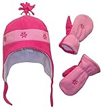 N'Ice Caps Girls Snow Embroidered Sherpa Lined Micro Fleece Hat and Mitten Set