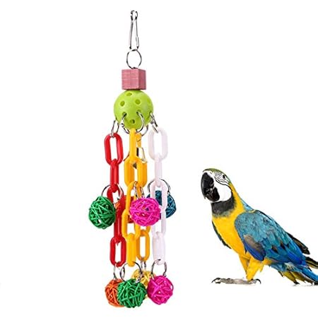 Pinkdose? Red: Colorful Parrot Bite Plastic Ball Toys Swing Cage Hanging Chewing Playing Toy 12 X 12 X 28 cm