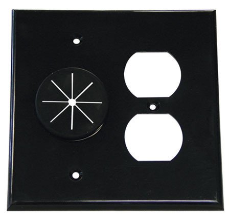 Double Gang Cable Pass Through Wall Plate With Dual Outlet Cover-Black New Condition