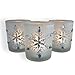 Snowflake Frosted Glass Candleholders - Set of 3 - Glittery Snow Flake Holders with Jewels - 2.75