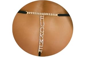 RIYMUSRY Rhinestone Letters Waist Chain Panties Thongs Summer Crystal Thong Chain Bikini Elastic Belly Chain Festival Rave Rhinestone G String Waist Body Jewelry for Women