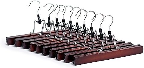 Ezihom Wood Skirt Hangers, Non Slip Wood Pants Hangers, Walnut Finish Wooden Slack Hangers, 10 Pack (Walnut)