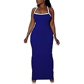 PINSV Women Summer Long Dress Casual Slip Sexy Slim Sleeveless Bodycon Maxi Dresses for Women
