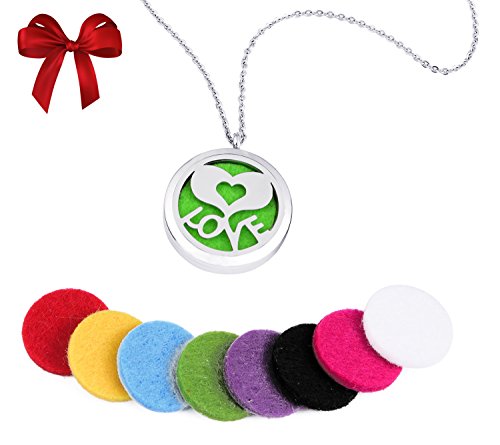 Spa-Days Aromatherapy Essential Oil Diffuser Necklace - Hypoallergenic, Washable Insert Pads, Love Heart Locket