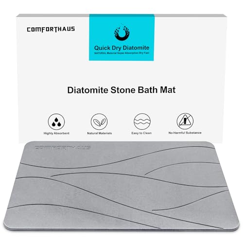 ComfortHaus Stone Bath Mat, Diatomaceous Earth Stone Bath Mats for Bathroom, Quick Drying Bath Stone Mat, Non-Slip Super Absorbent Stone Shower Mat 23.5 * 15 * 0.3