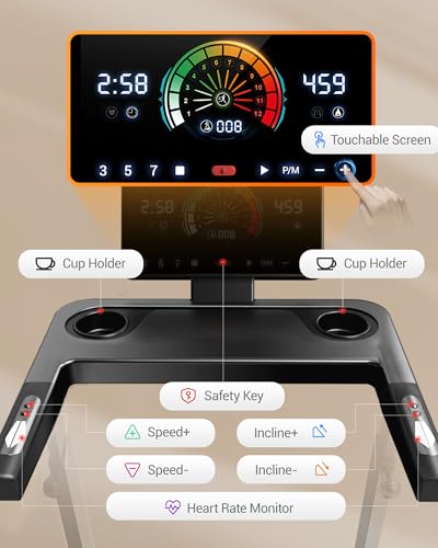 Treadmill with 20% Incline 14KM/H 3.0HP Folding Running Machine for Home | Foldable Treadmill 180kg Capacity Large Running Belt Led Touch Screen Handle Bars & Portable Design For Home Office