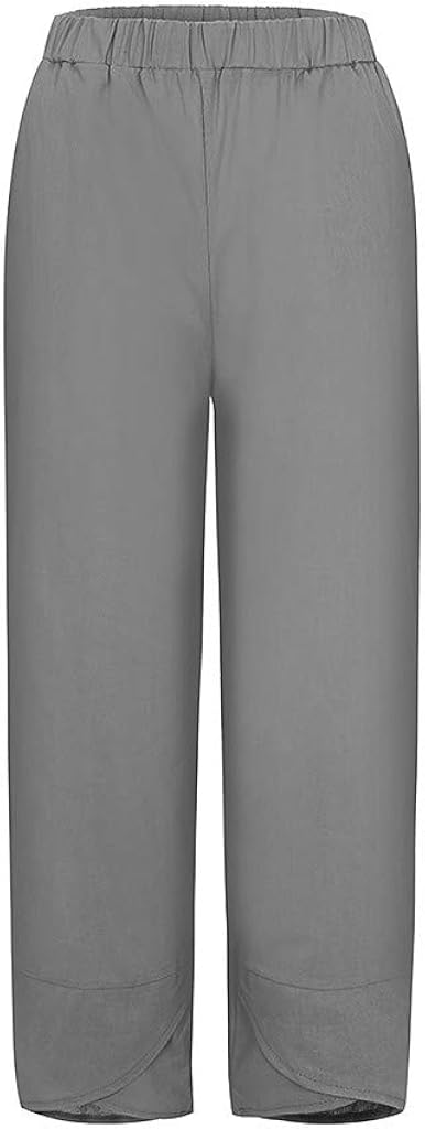 aihihe Womens Cotton Linen Pants Comfy Soft Drawstring Waist Wide Leg Capris Crop Pant Ankle Length Pants Trousers at  Women’s Clothing store