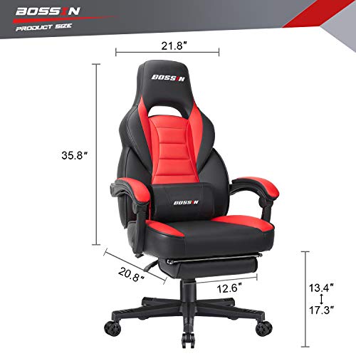 Bossin Racing Style Gaming Chair Computer Desk Chair With Footrest And Headrest Ergonomic Design Large Size High Back E Sports Chair Pu Leather Swivel