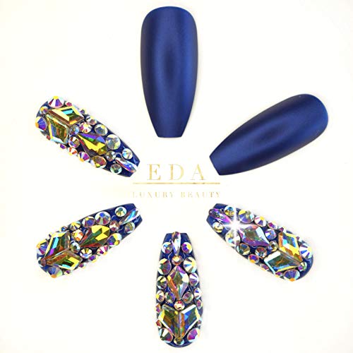 EDA LUXURY BEAUTY BLUE MATTE GLAMOROUS 3D JEWEL DESIGN Full Cover Press On Gel Glitter Artificial Nail Tips Shiny Acrylic False Nails Extra Long Ballerina Coffin Square Super Fashion Fake Nails 1 EDA LUXURY BEAUTY BLUE MATTE GLAMOROUS 3D JEWEL DESIGN Full Cover Press On Gel Glitter Artificial Nail Tips Shiny Acrylic False Nails Extra Long Ballerina Coffin Square Super Fashion Fake Nails