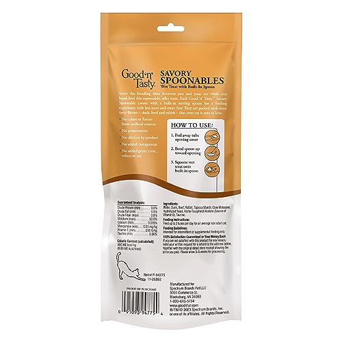 GOOD ‘N’ TASTY SAVORY SPOONABLES WITH REAL DUCK, BEEF & RABBIT, 6 COUNT TUBE, TRIPLE FLAVOR SQUEEZABLE LICKABLE WET TREATS FOR CATS WITH BUILT-IN SPOON FOR LESS MESS